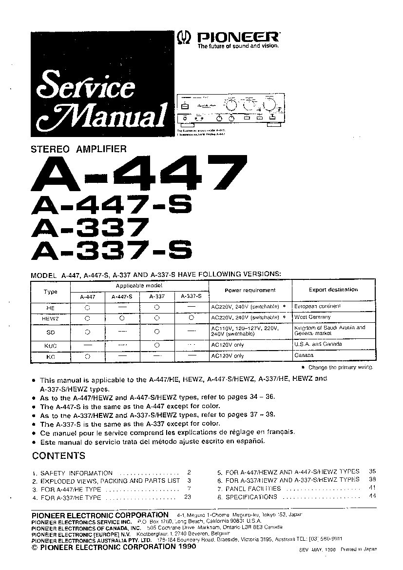 pioneer vsx-505 service manual