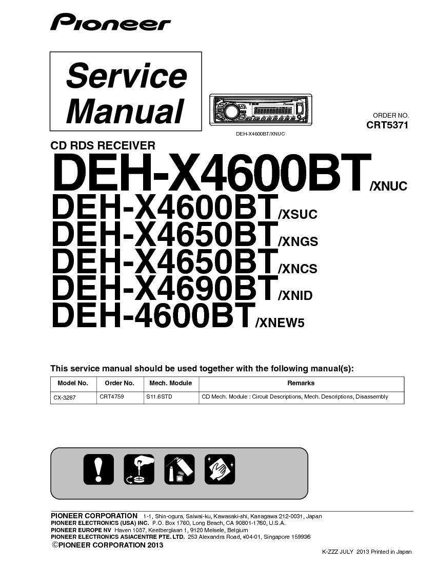Pioneer Deh X4600bt Deh X4650bt Deh X4690bt Deh 4600bt
