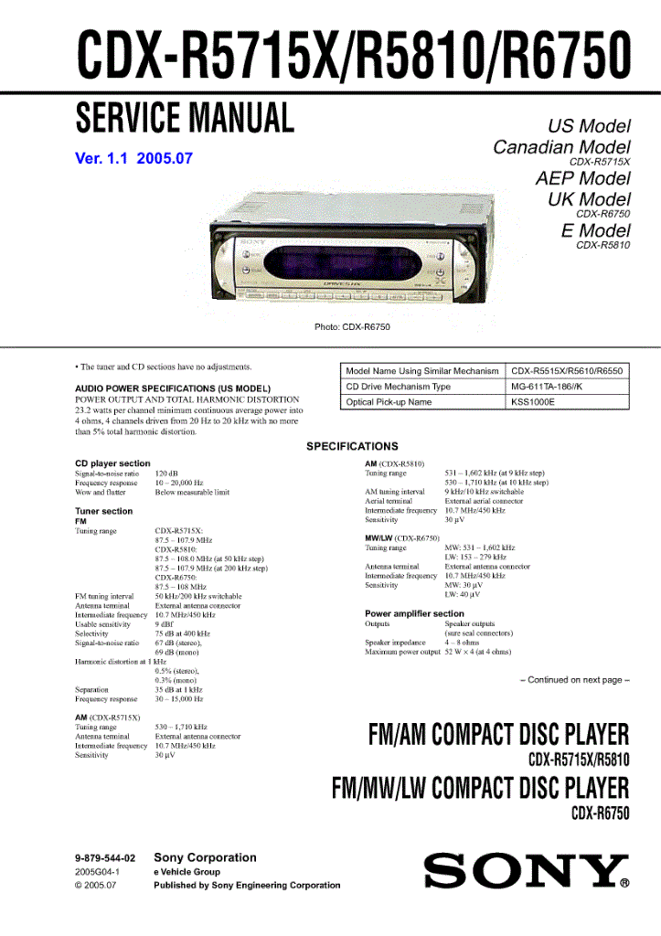 Sony cdx-r6750 инструкция на русском
